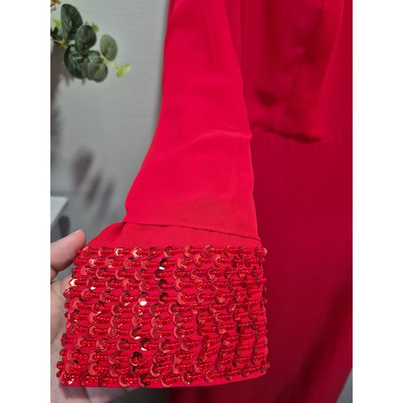 Chiclody Red Maxi Dress Long Bell Sleeve Sequin Cuff Formal Evening Gown New - Picture 4 of 15